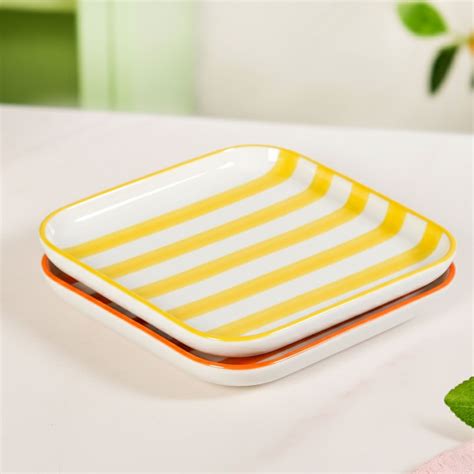 Carnival Stripe Dessert Plates Set Of 2 16x16cm Orange And Yellow ...