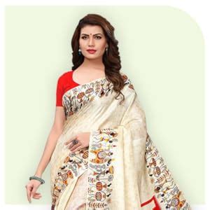 KANCHNAR Women's Art Silk Varli Printed Saree With Blouse (811S108_Off ...