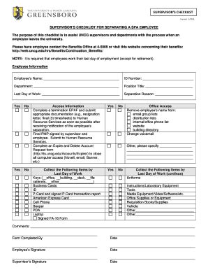 Fillable Online web uncg Supervisors Exiting Employee Checklist ...