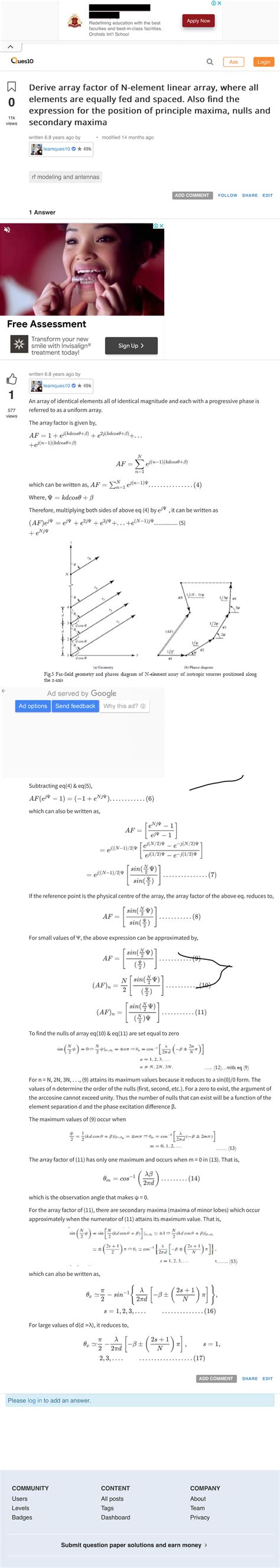 Derive array factor of N-element linear array, where all elements are ...