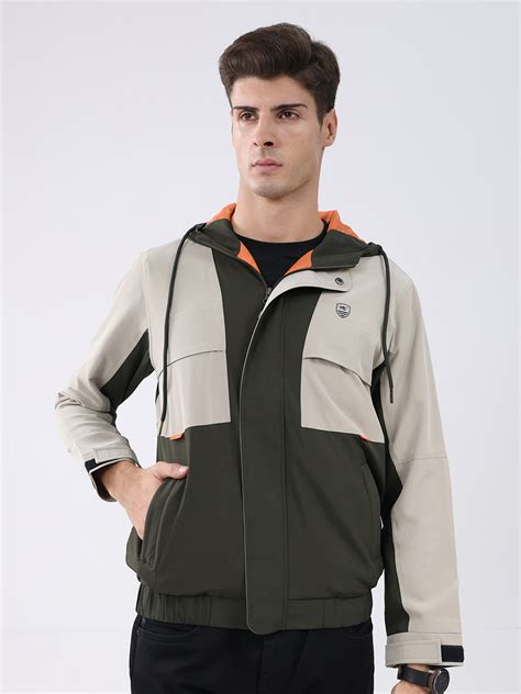 Buy Men Olive Colourblocked Hooded Full Sleeve Jacket Online in India ...