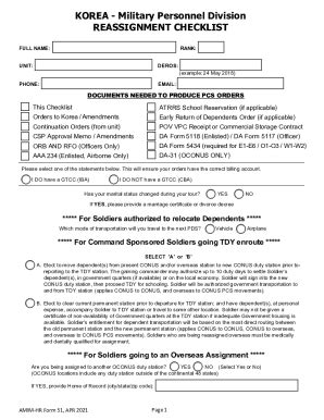 Military Reassignment Checklist - Blank Fillable Template | Fill Out ...