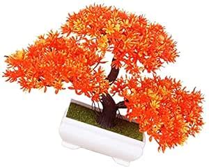 Buy Dekorly Mini Artificial Bonsai Tree Plants with Plastic Cement Pots ...