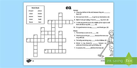 'ea' Digraph Differentiated Crossword- (teacher made)