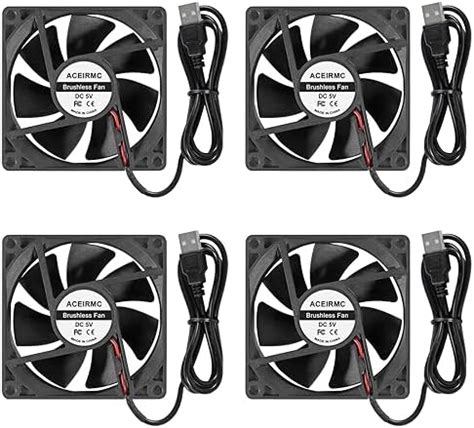 ACEIRMC 4pcs 80mm USB Fan 5V Brushless 8025 80x25mm for Cooling DIY PC ...