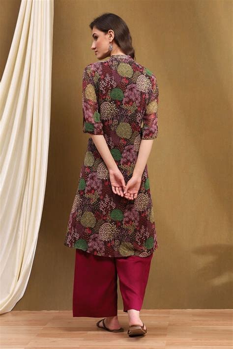 Buy Multi-coloured Georgette Tropical Printed A-Line Kurta Online at ...