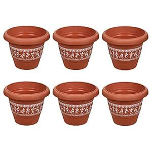 Ratan Plastic Planters Flower Pots Varli Print 12 Inches Terracotta ...