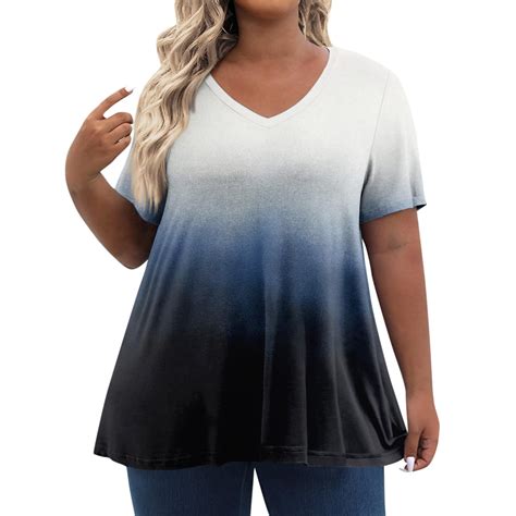 TQWQT Plus Size Tshirts for Women 4x-5x 3x Women Tunic V Neck Gradient ...