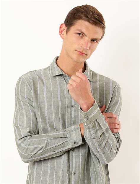 Buy Linen Mix Stripes Collar Neck Shirt at Marks & Spencer