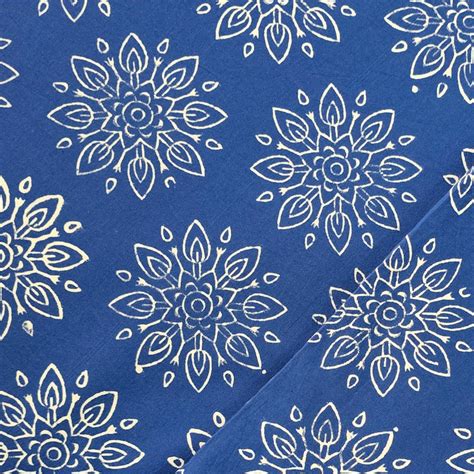 Pure Cotton Discharge Blue With White Mahindi Design Hand Block Print ...