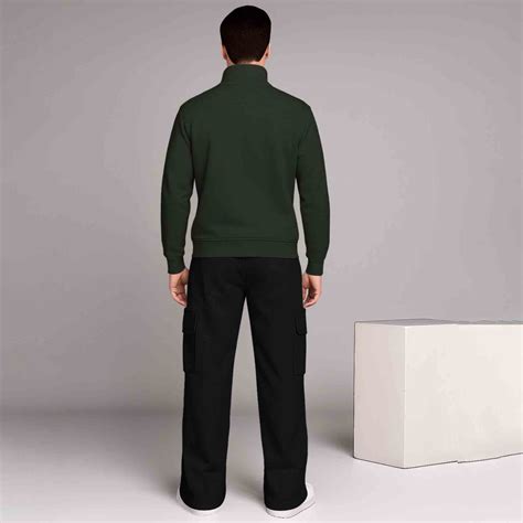 Olive Green High Neck Sweatshirt & Black Plain Baggy Cargo Tracksuit ...