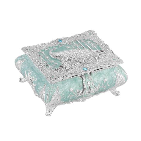 Peacock Enamel Box Small - Aqua Blue