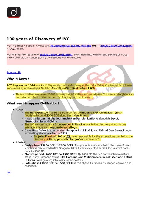 100 Years of IVC Discovery: Harappan Civilization Insights - Studocu