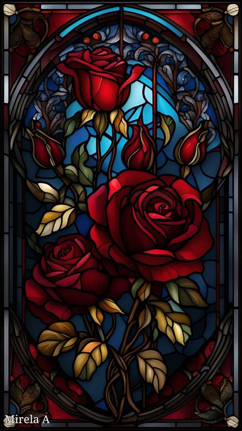Stained Glass Window with Red Roses