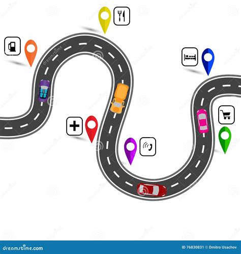 Winding Road With Signs. The Path Indicated By The Navigator ...