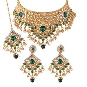 Buy I Jewels 18K Gold Plated Traditional Stone Studded Choker Necklace ...