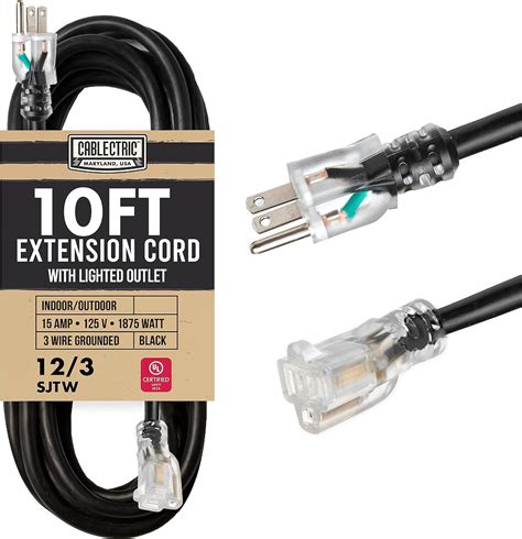 Amazon.com: Cablectric 12 Gauge Extension Cord 10 ft, Heavy Duty ...