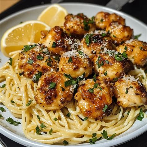 Lemon Garlic Butter Chicken Bites with Creamy Parmesan Linguine ...