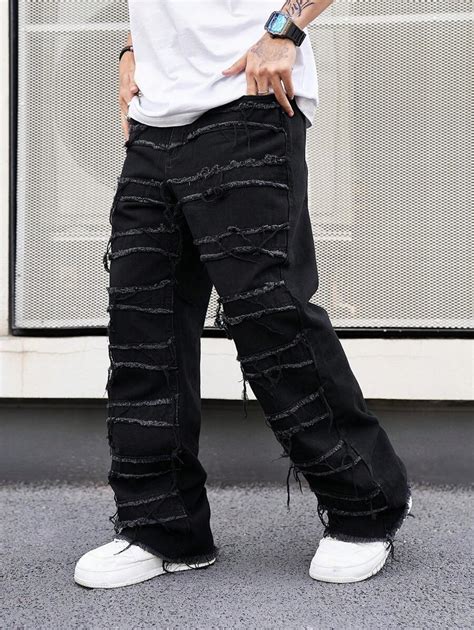 Manfinity EMRG Denim Retos Masculinos com Barra Desfiadada, Denim ...