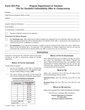 Form OIC-Fee Virginia Department Of Taxation Fee For Doubtful ...