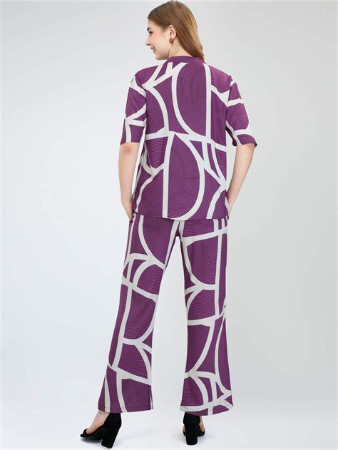 ZEYO Women's Rayon Purple Printed Night Suit Set of Top & Pyjama