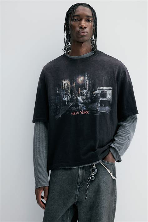 Oversized Fit T-shirt - Black/New York - Men | H&M IN