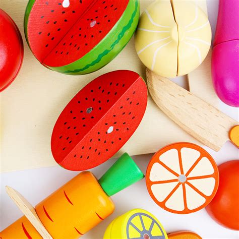 Buy Wooden Cutting Fruit Set , Wooden Play Food Kitchen Accessory, Toys ...