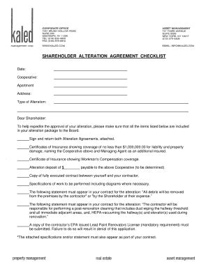 Fillable Online SHAREHOLDER ALTERATION AGREEMENT CHECKLIST Fax Email ...