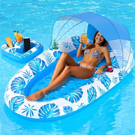 3-in-1 Pool Float for Adults with Canopy & Cup Holder, Extra Large ...