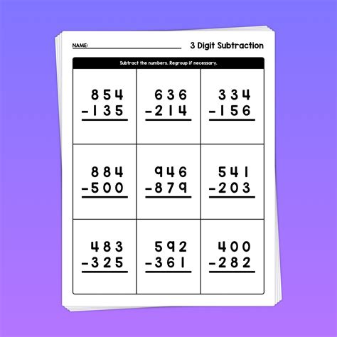 3-Digit Subtraction with Regrouping Worksheets (Printable PDF ...