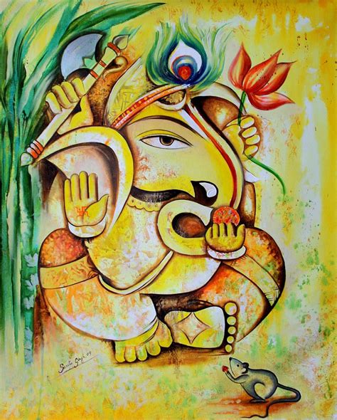 Buy Canvas Wall Painting Lord Ganesha Right Side Face View Yellow ...