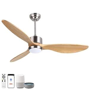 Buy Ovlaim 52 inch Led Ceiling Fan DC Motor Ceiling Fan with Light Wood ...