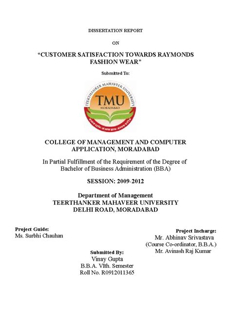 Customer Satisfaction Towards Raymonds - DISSERTATION REPORT ON ...