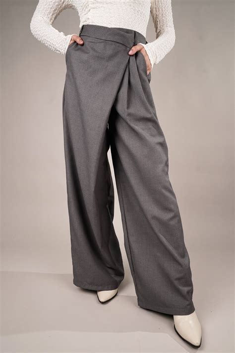 Draped Grey Asymmetrical - Korean Pants for Women - Nolabels.in