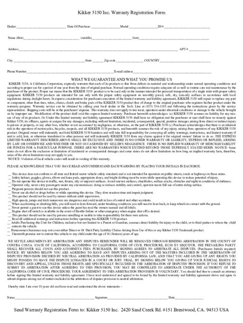 Fillable Online Kikker 5150 Inc. Warranty Registration Form Fax Email ...