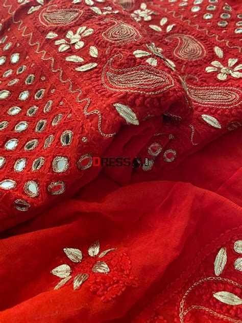 Red Gota Patti & Mirror Chikankari Suit – Dress365days