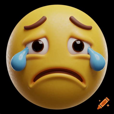 A 3D render of a sad yellow emoji face crying with large tears. on Craiyon