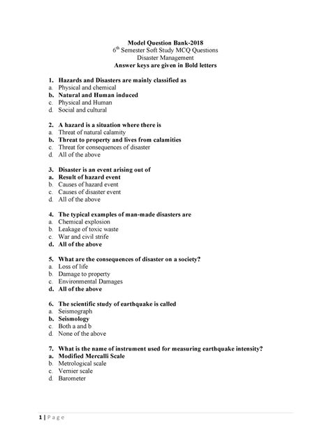 Disaster management - Model Question Bank- 6 th Semester Soft Study MCQ ...