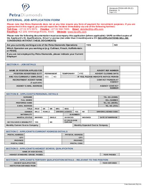 EXTERNAL JOB APPLICATION - Petra Diamonds Doc Template | pdfFiller