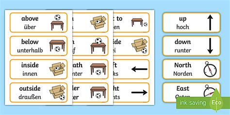 Positional Language Word Cards - English/German - Positional Language Word