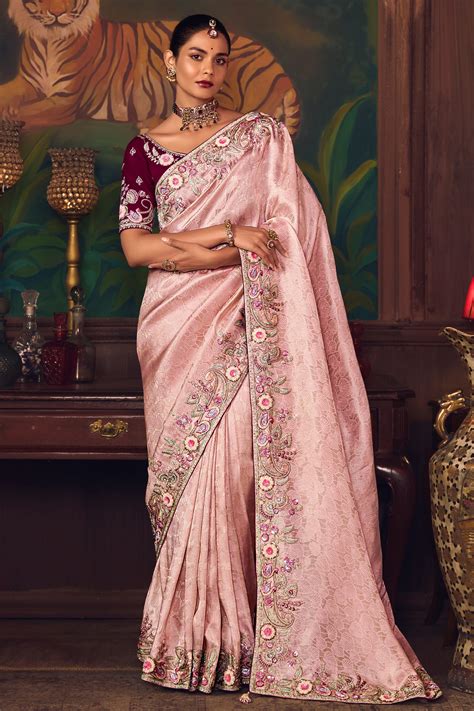Shop for Light Pink Heavy Work Silk Saree Online | Saree Buta | SAR10986