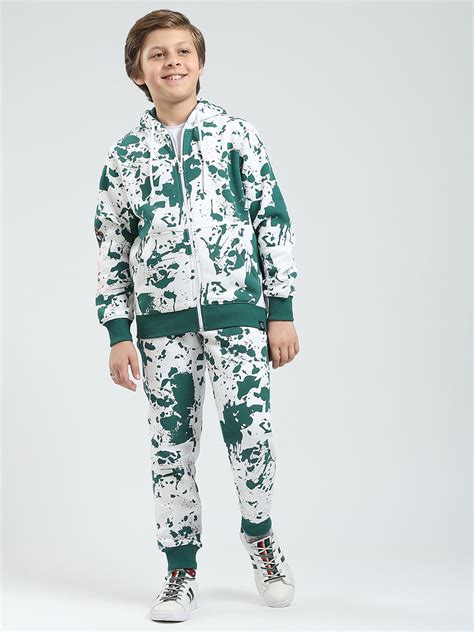 Buy Boys Green Printed Hooded Full Sleeve Tracksuit Online in India ...
