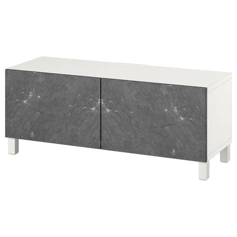 BESTÅ TV bench with doors, white Bergsviken/Stubbarp/black, 120x42x48 ...