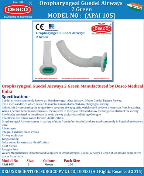 Oropharyngeal Guedel Airways 2 Green | Manufacturer, Exporter ...
