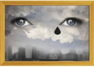 Two Human Eyes Crying Up From The Clouds Paper Poster Golden Frame ...