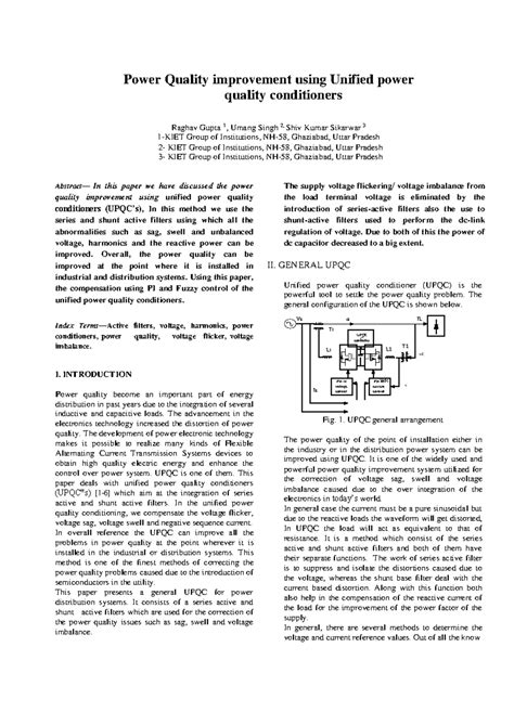Power quality inprovement using UPQC - PWM voltage control PWM current ...