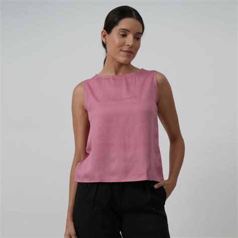 Saltpetre Women Boat Neck Sleeveless Top In Natural Pink Check For ...