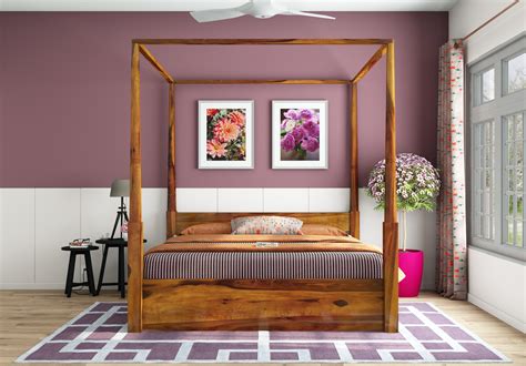 Buy Victorian Poster Bed With Drawer Storage (King Size, Honey Finish ...