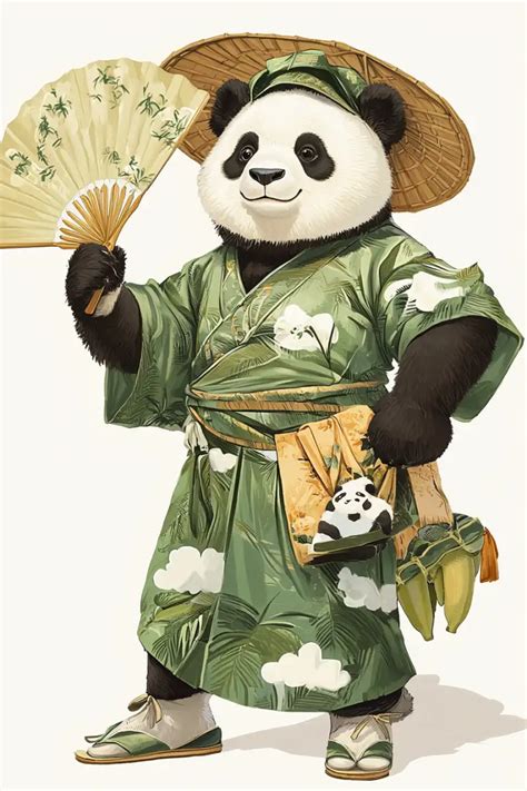 一只手持芭蕉扇、头戴斗笠的熊猫。芭蕉扇上-midjourney作品展示-Midjourney官网