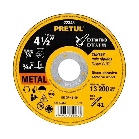 DISCO DE CORTE METAL 4 1/2 X 7/8 PRETUL 22348 - Ferre5